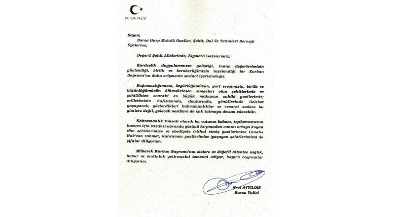 SAYIN VALİMİZİN BAYRAM MESAJI